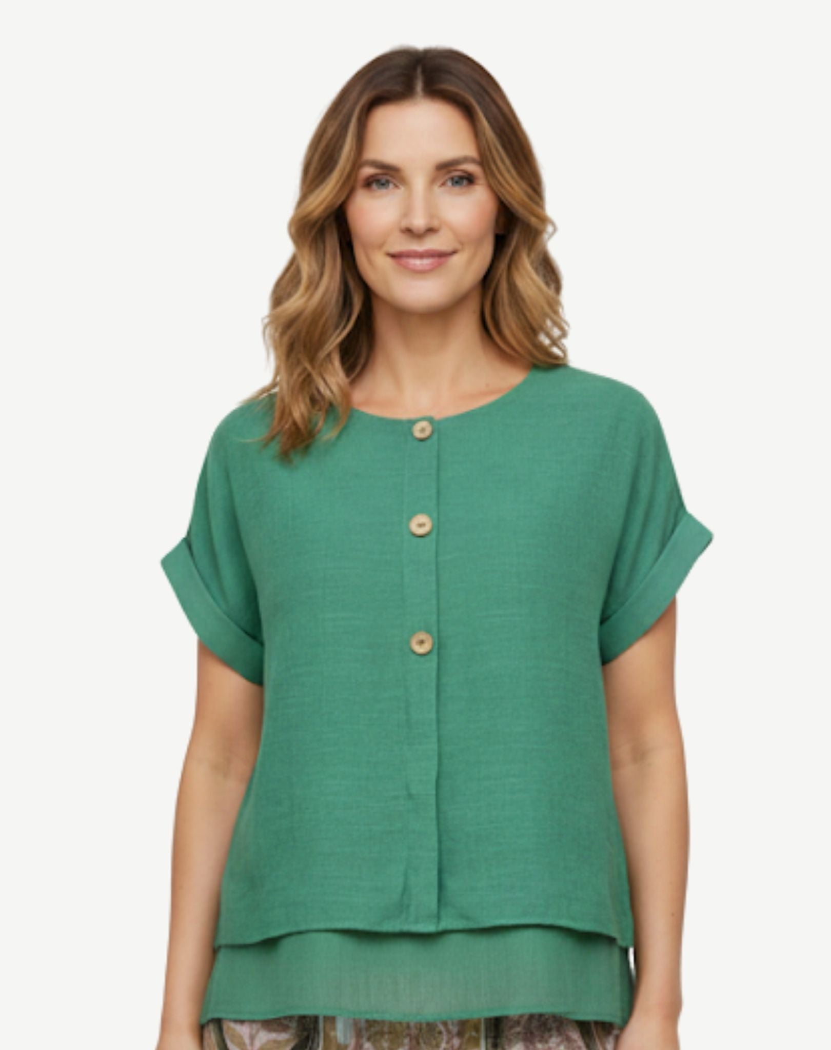 Thyme Crepe Georgette Button Top Corfu Jeans