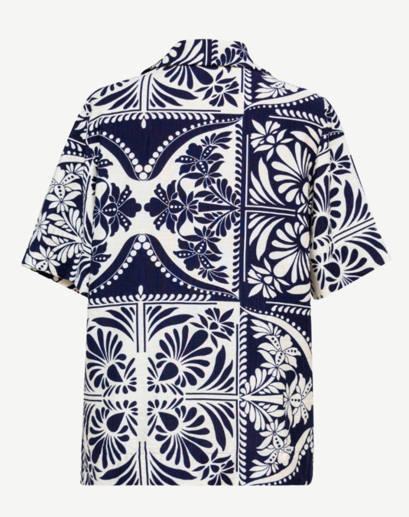 Navy Cream Soft Crepe Print Short Sleeve Button Shirt Corfu Jeans