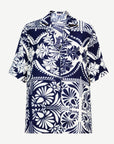 Navy Cream Soft Crepe Print Short Sleeve Button Shirt Corfu Jeans