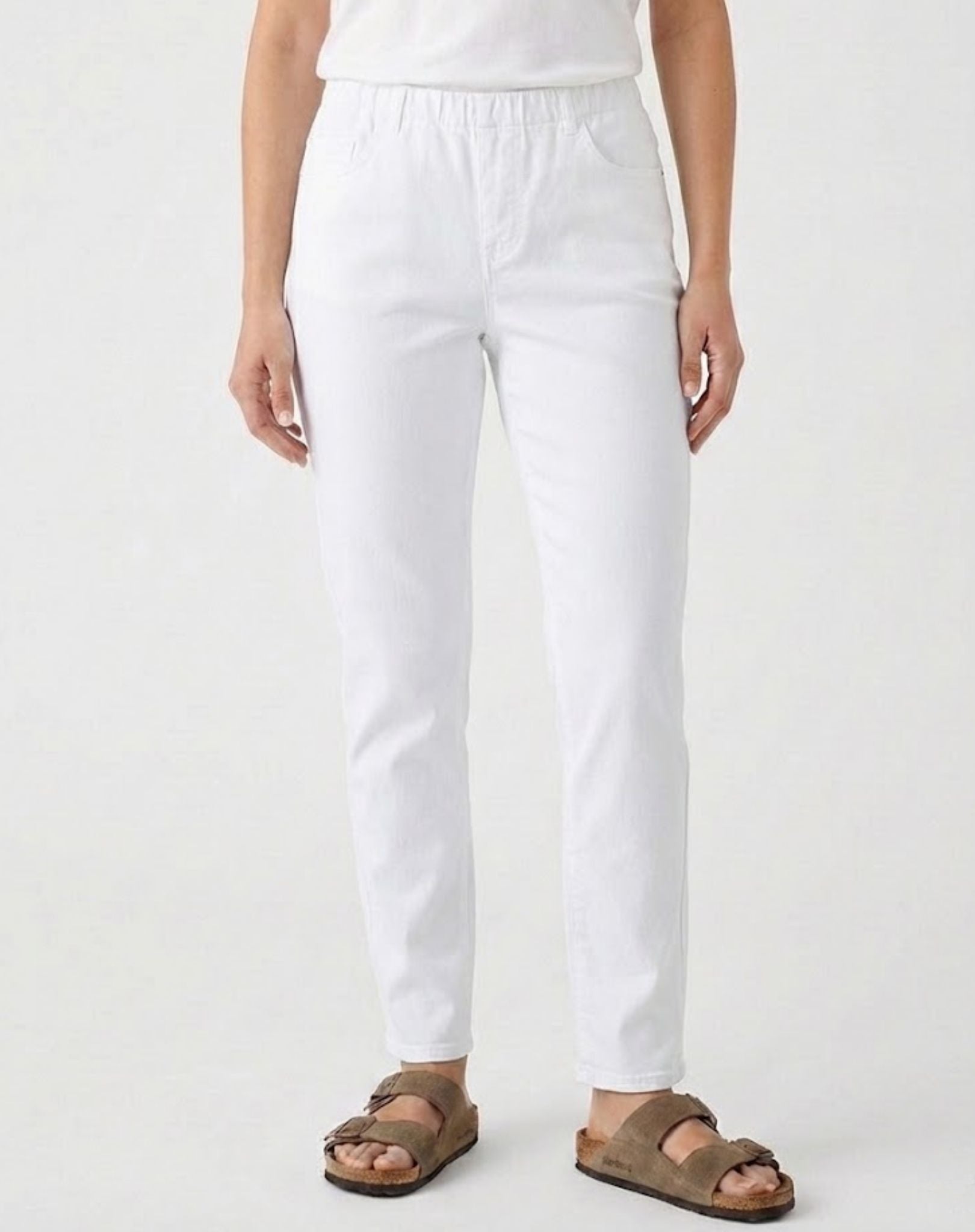 White Elasticated Drawstring Stretch Denim Jeans Corfu Jeans