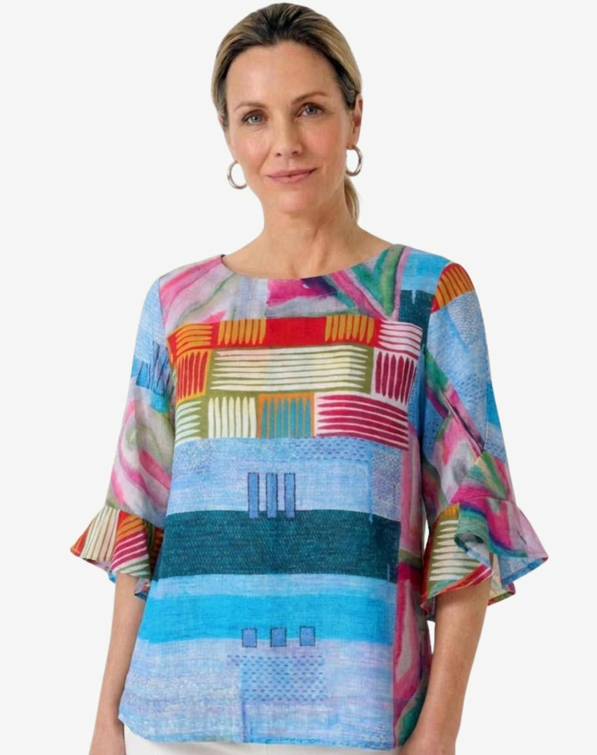 Vibrant Geo Soft Print Blouse Corfu Jeans
