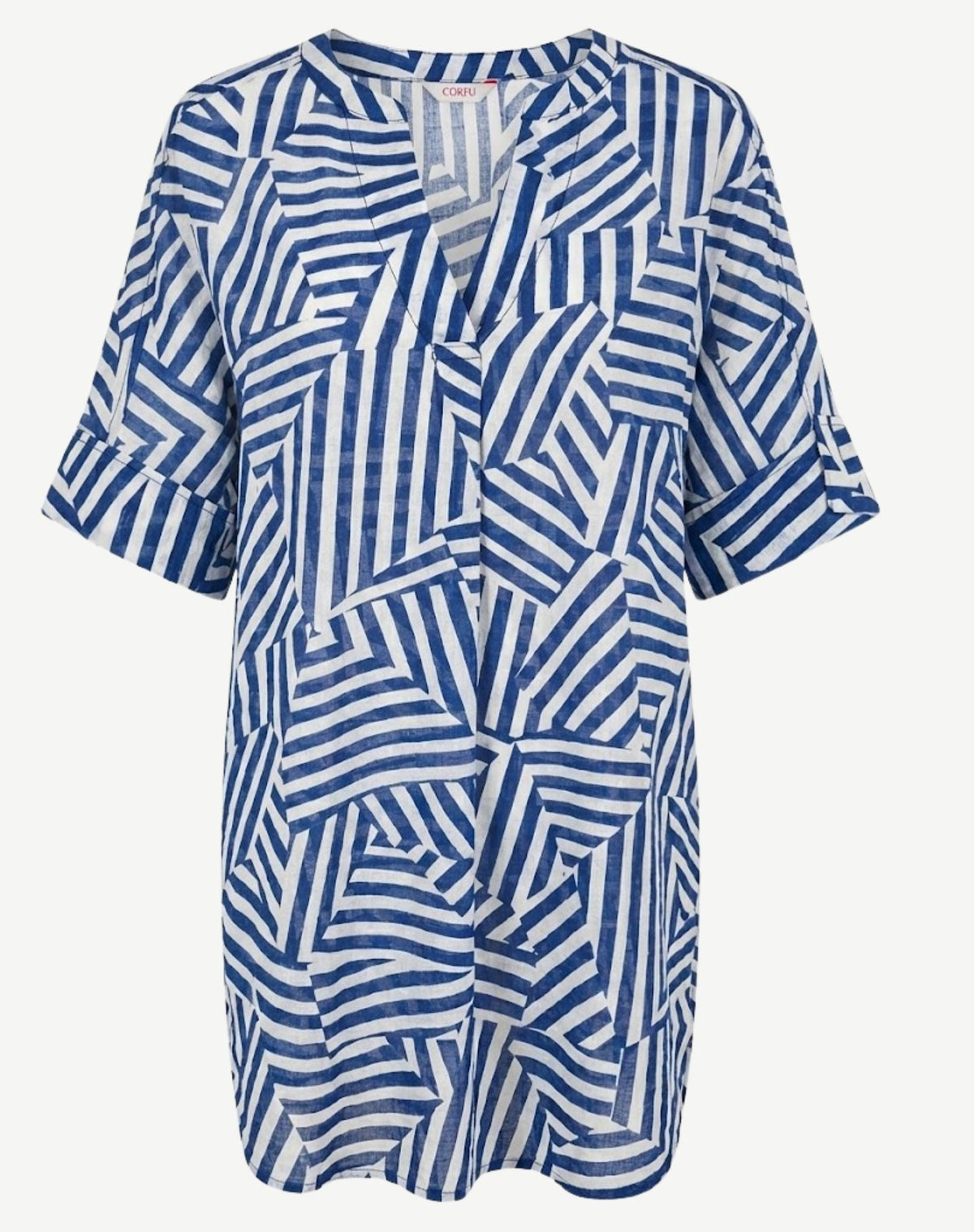 Linear Blue Geometric Print Relaxed Fit Blouse Corfu Jeans