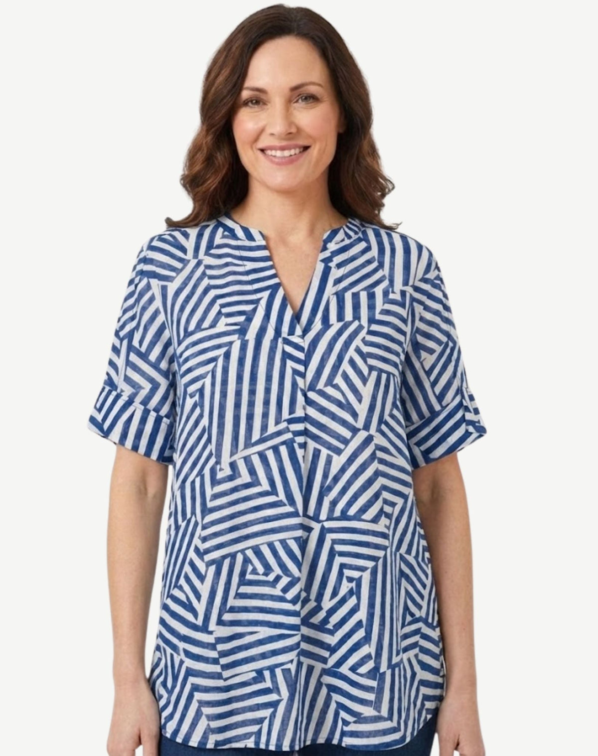 Linear Blue Geometric Print Relaxed Fit Blouse Corfu Jeans