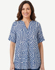 Linear Blue Geometric Print Relaxed Fit Blouse Corfu Jeans
