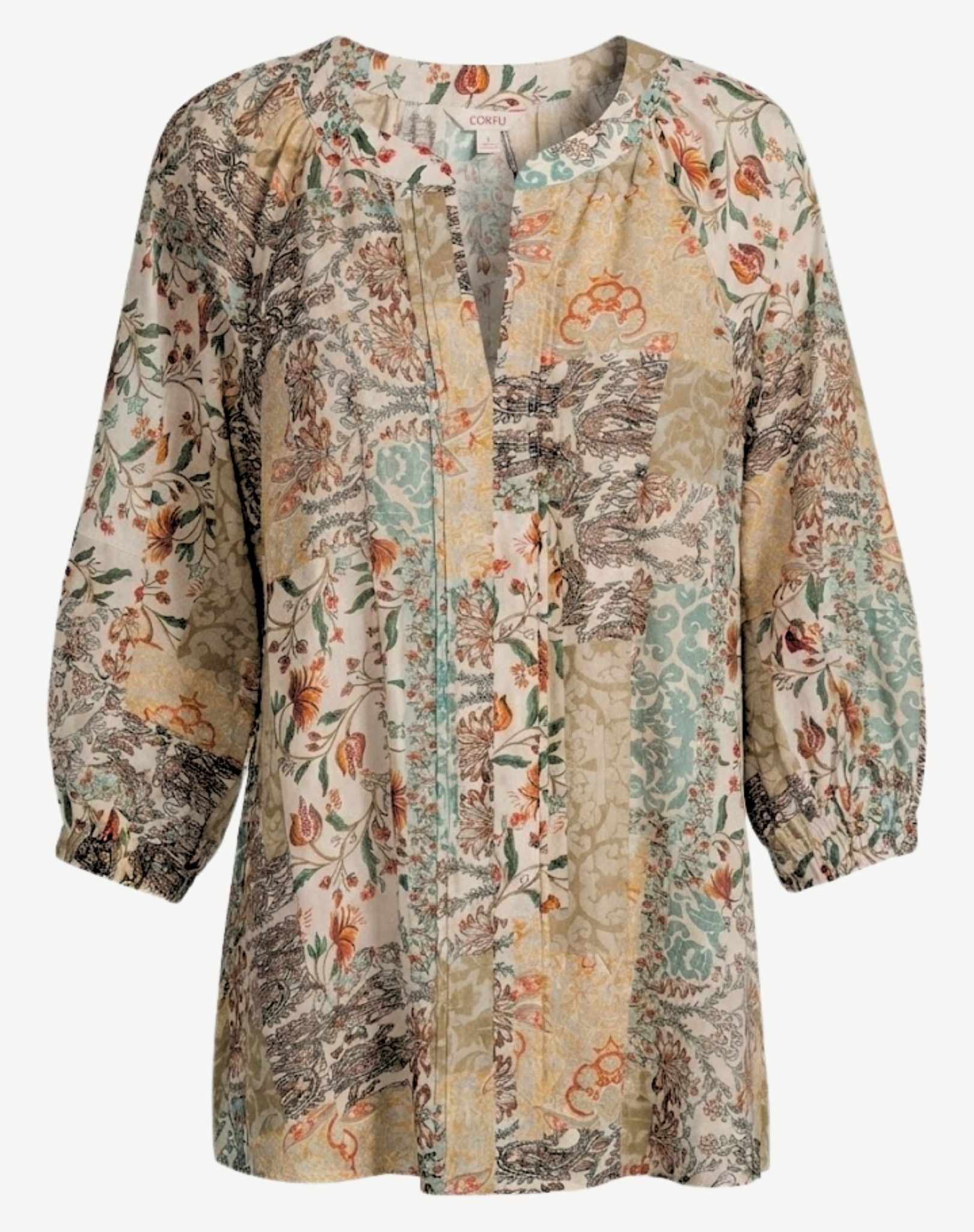 Linen Patchwork Soft Print Blouse Corfu Jeans