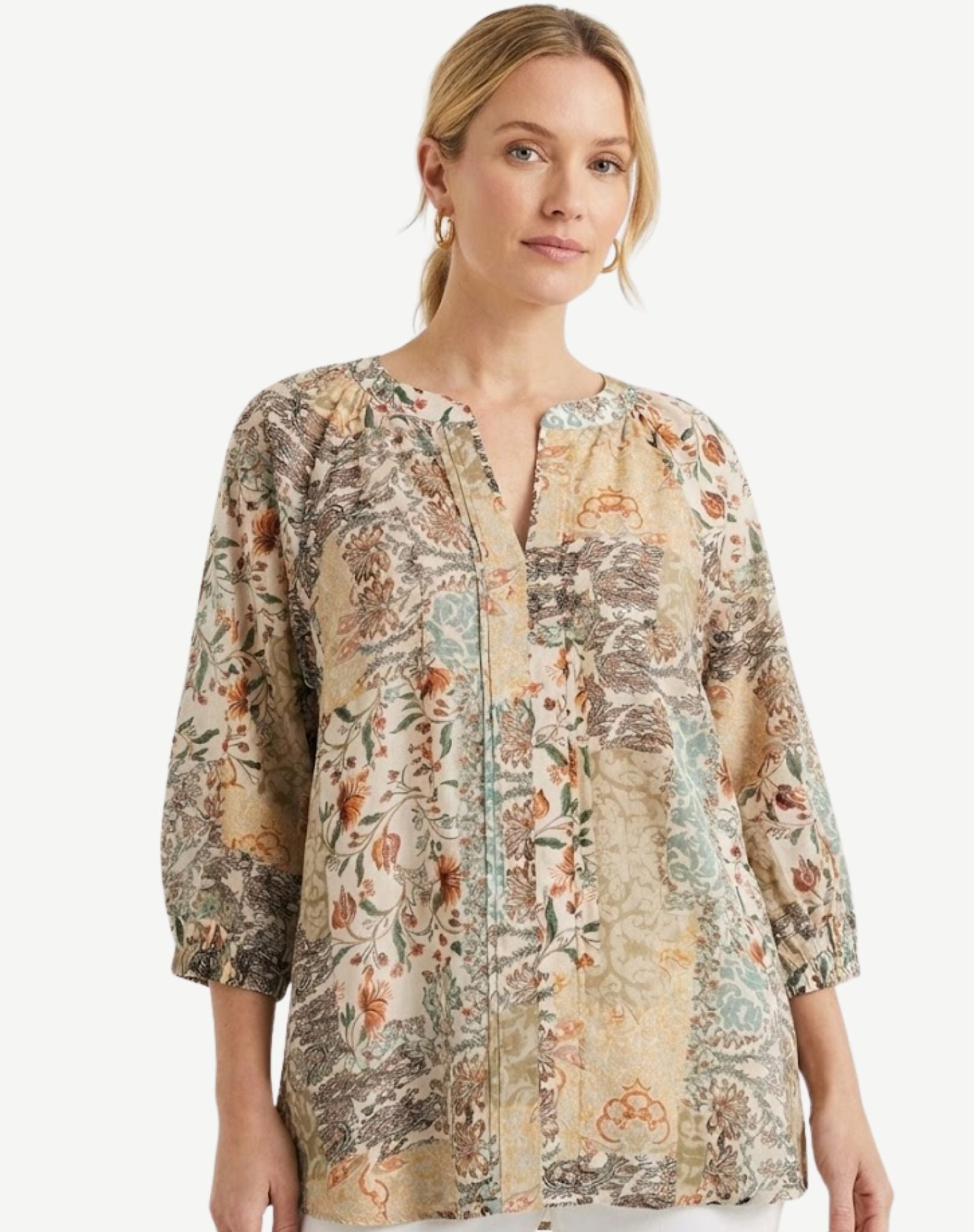 Linen Patchwork Soft Print Blouse Corfu Jeans