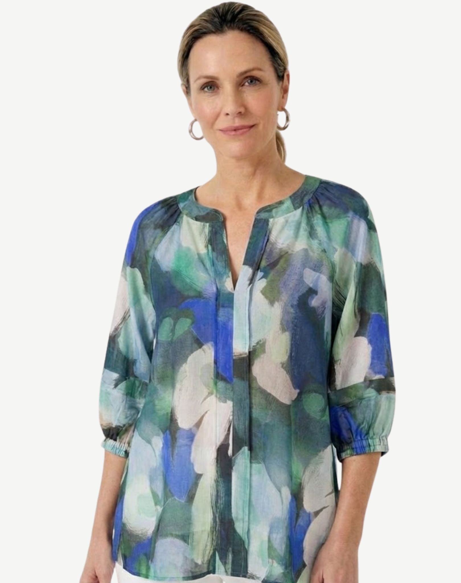 Seafoam Soft Print Blouse Corfu Jeans