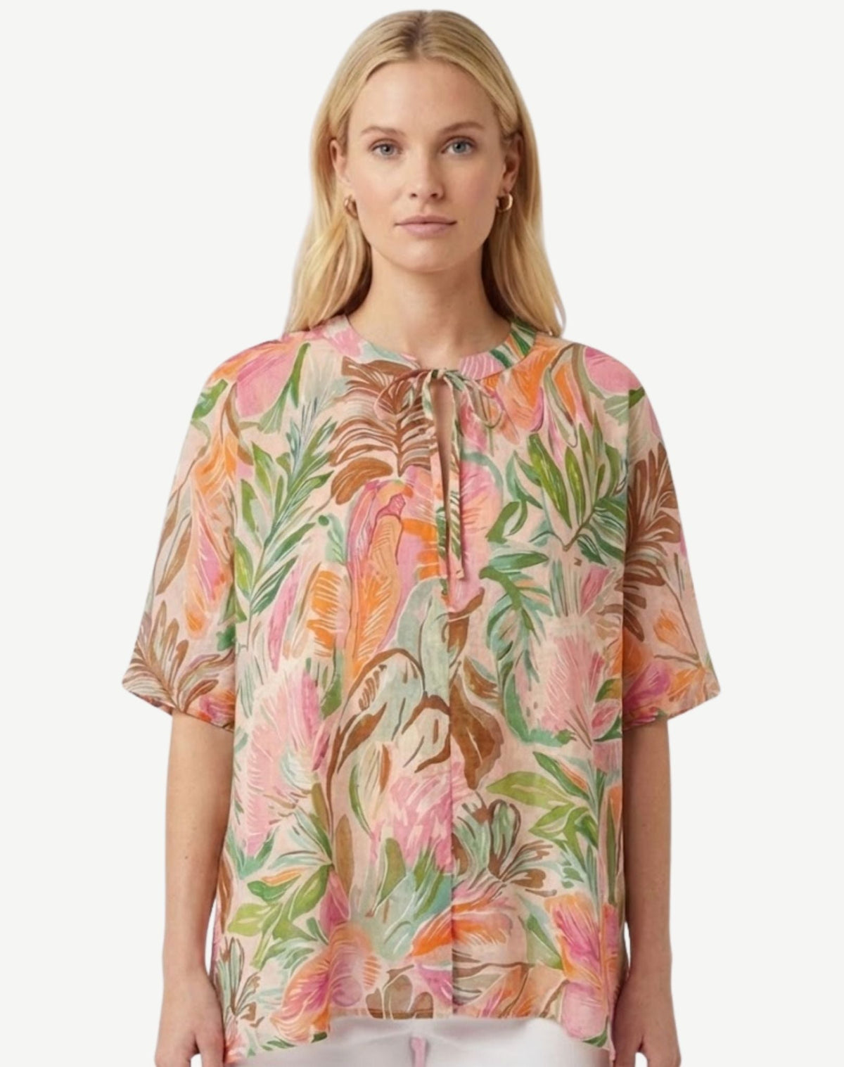 Serene Petal Tropical Print Relaxed Fit Blouse Corfu Jeans