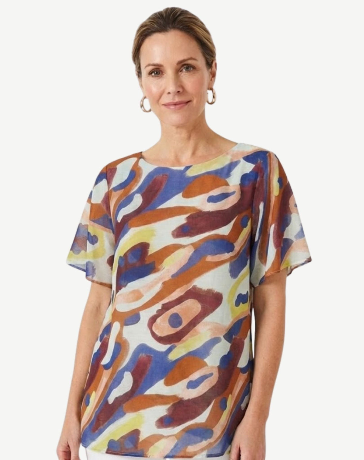 Pattern Flow Soft Print Abstract Blouse Corfu Jeans