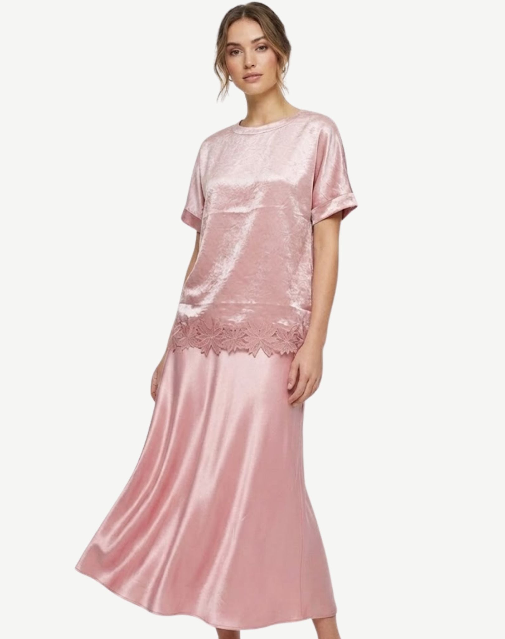 Rosewater Satin Skirt Corfu Jeans