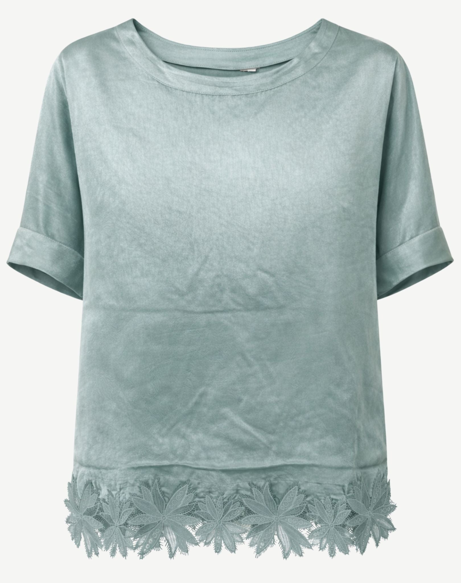 Seafoam Satin Lace Trim Top Corfu Jeans