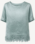 Seafoam Satin Lace Trim Top Corfu Jeans