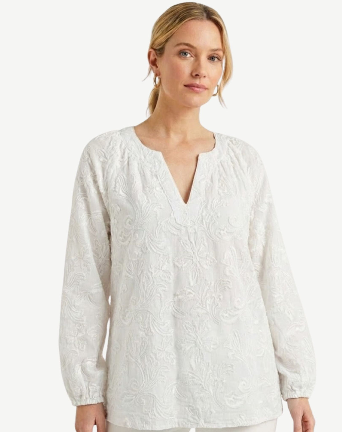 White 100% Cotton Embroidered Voile Blouse Corfu Jeans