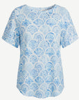 Blue Medina Burnout Jersey Print Top Corfu Jeans