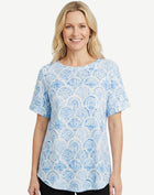 Blue Medina Burnout Jersey Print Top