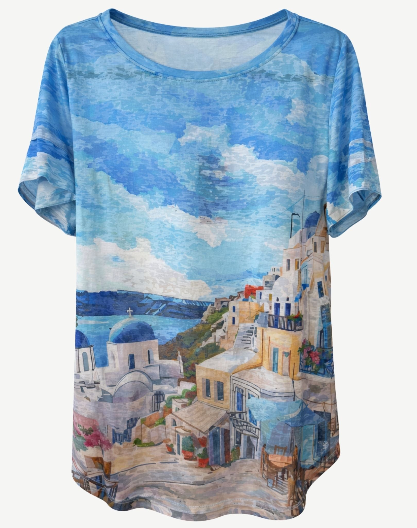 Santorini Stroll Burnout Jersey Print Top Corfu Jeans