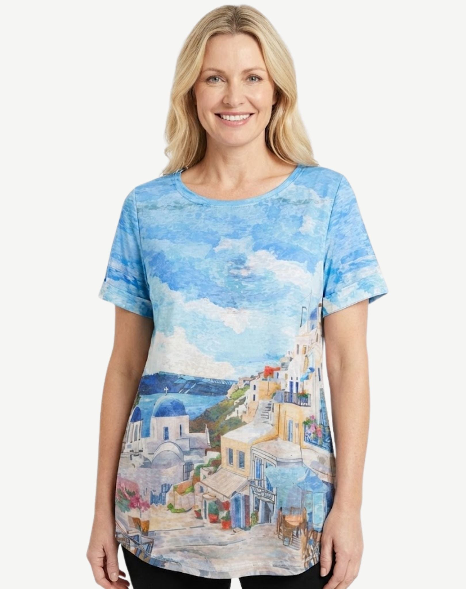 Santorini Stroll Burnout Jersey Print Top Corfu Jeans