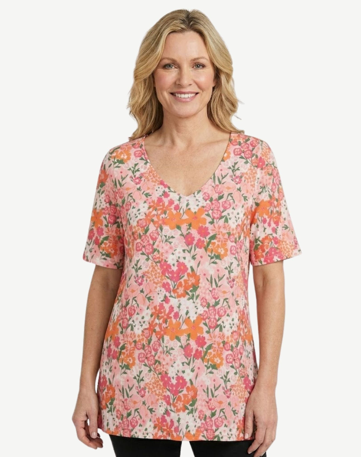Soft Pink Floral Print Knit Jersey Top Corfu Jeans