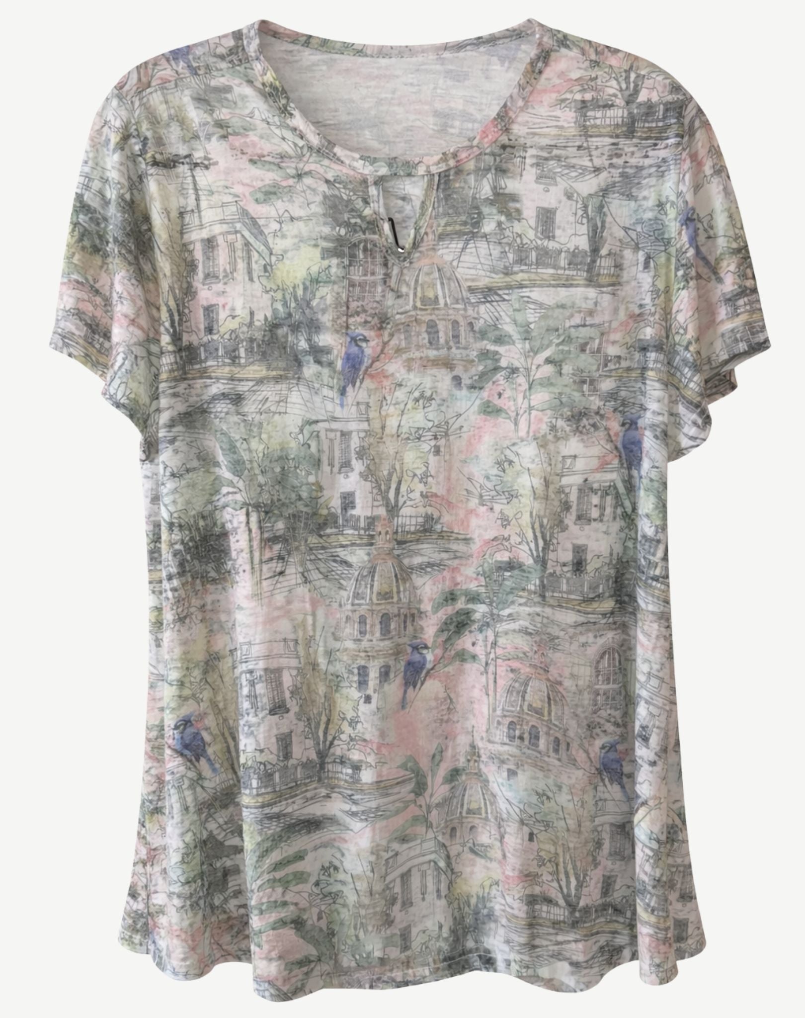 Palms &amp; Pastels Cotton Rich Burnout Jersey Top Corfu Jeans
