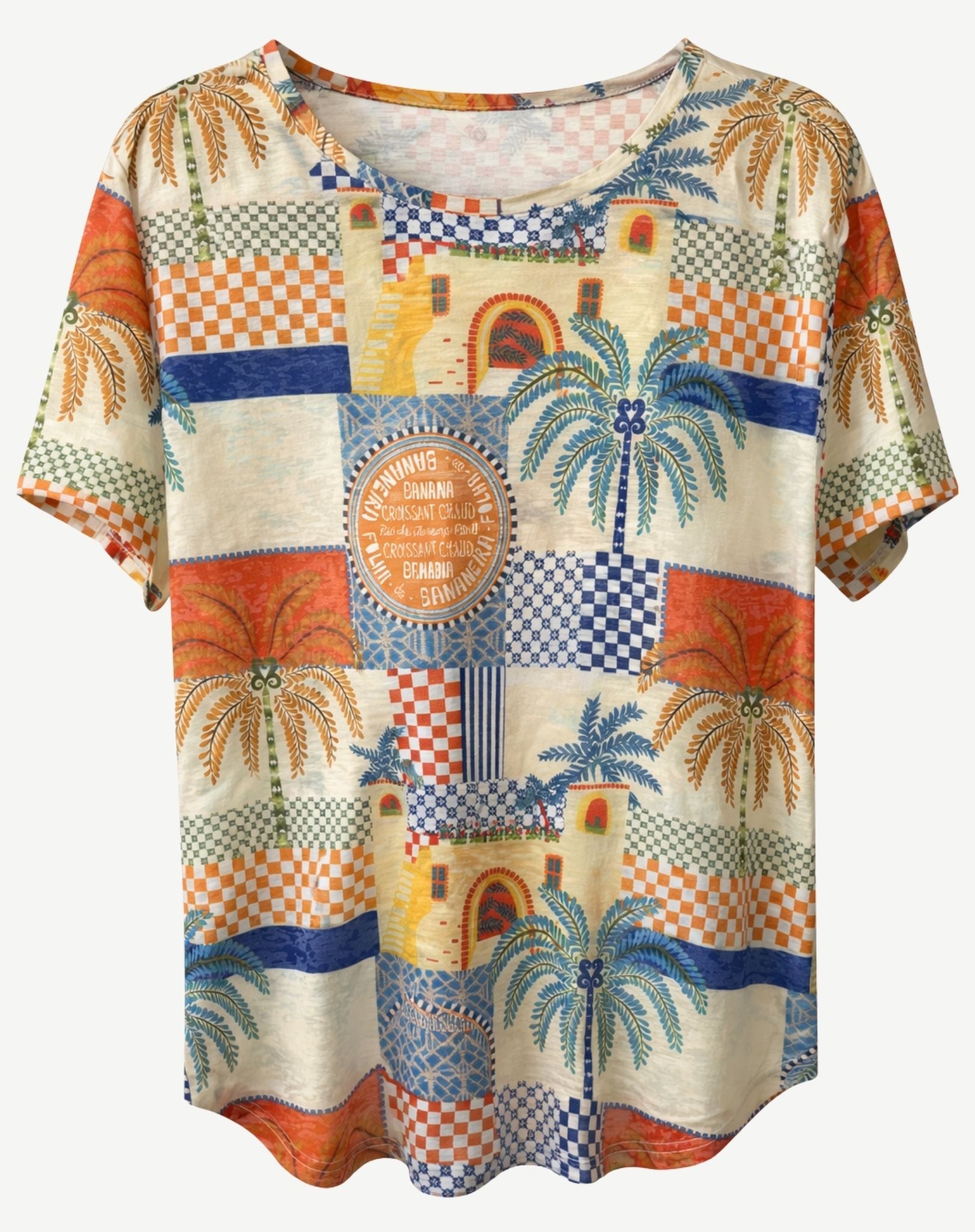Portofino Palms Summer Burnout Print Top Corfu Jeans