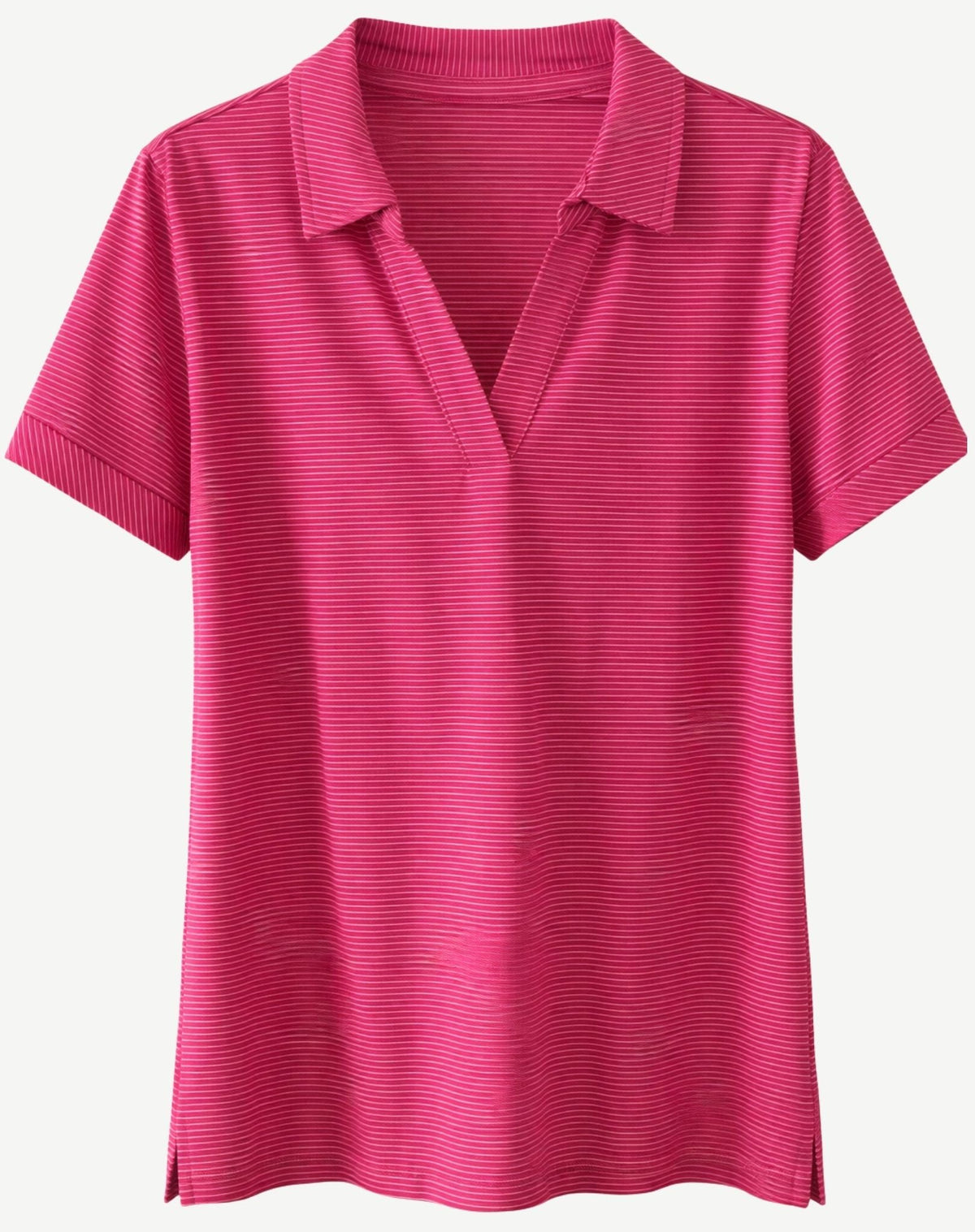 Geranium Pink &amp; White 100% Cotton Fine Stripe Polo Top Corfu Jeans