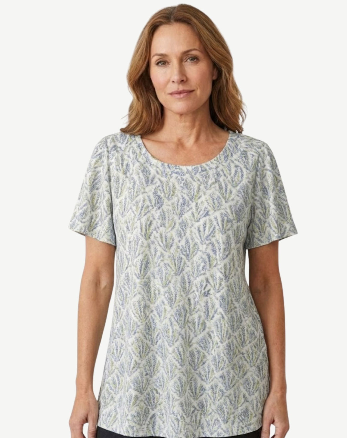 Cream Tan Cotton Rich Printed Knit Top Corfu Jeans