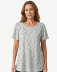 Cream Tan Cotton Rich Printed Knit Top Corfu Jeans