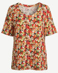Rust Floral Print Knit Jersey Top Corfu Jeans