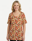 Rust Floral Print Knit Jersey Top Corfu Jeans