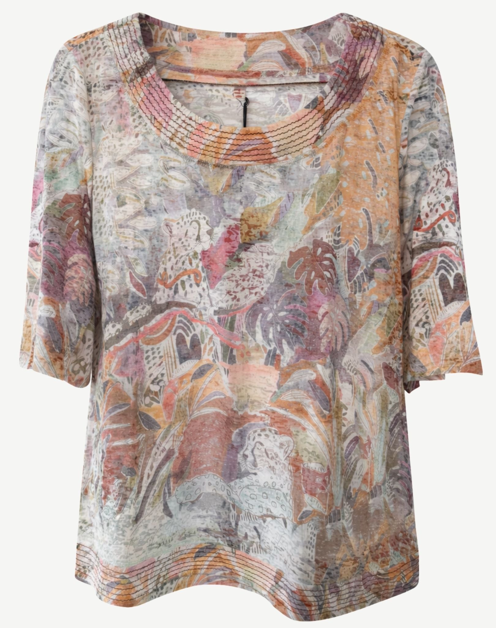 Palm Prowl Cotton Rich Burnout Jersey Top Corfu Jeans