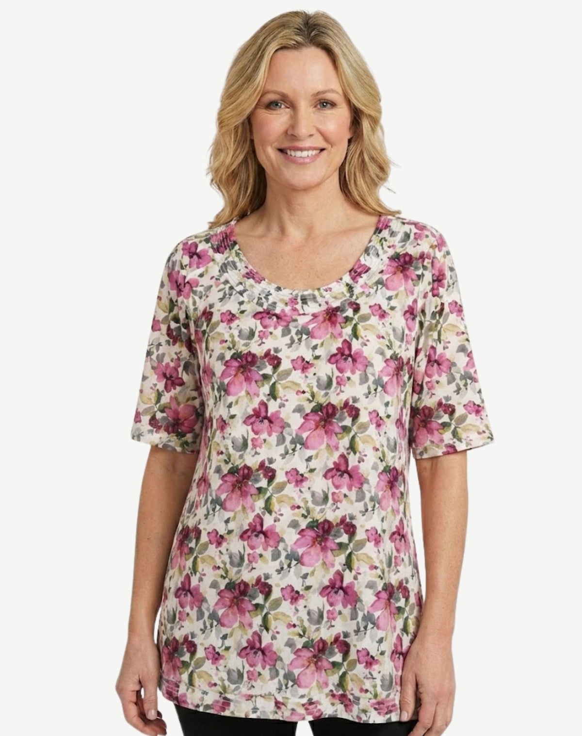 Pink Shades Floral Printed Knit Jersey Top Corfu Jeans