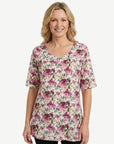 Pink Shades Floral Printed Knit Jersey Top Corfu Jeans