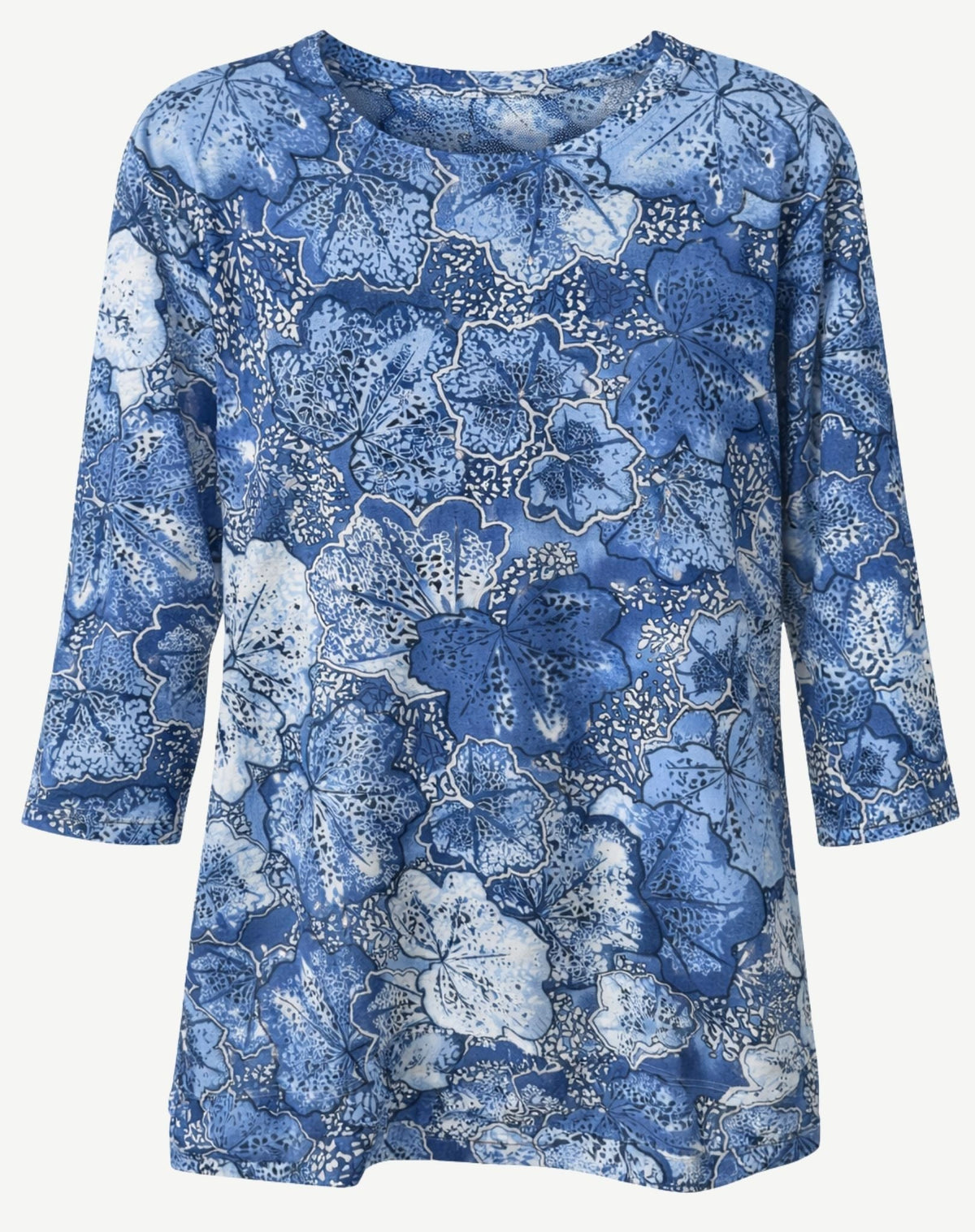 Blue Floral Print Knit Jersey Top Corfu Jeans