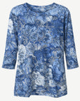 Blue Floral Print Knit Jersey Top Corfu Jeans