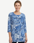 Blue Floral Print Knit Jersey Top Corfu Jeans