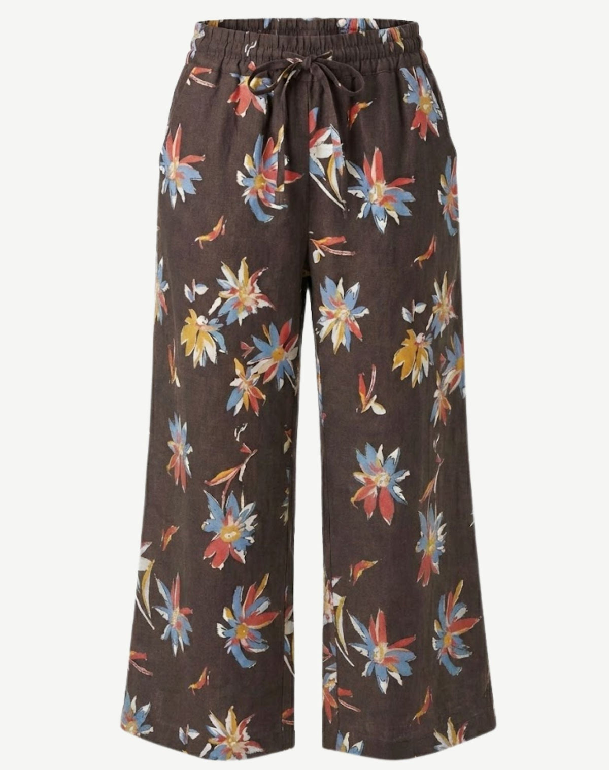 Sun Petal Printed Linen Drawstring Pants Corfu Jeans