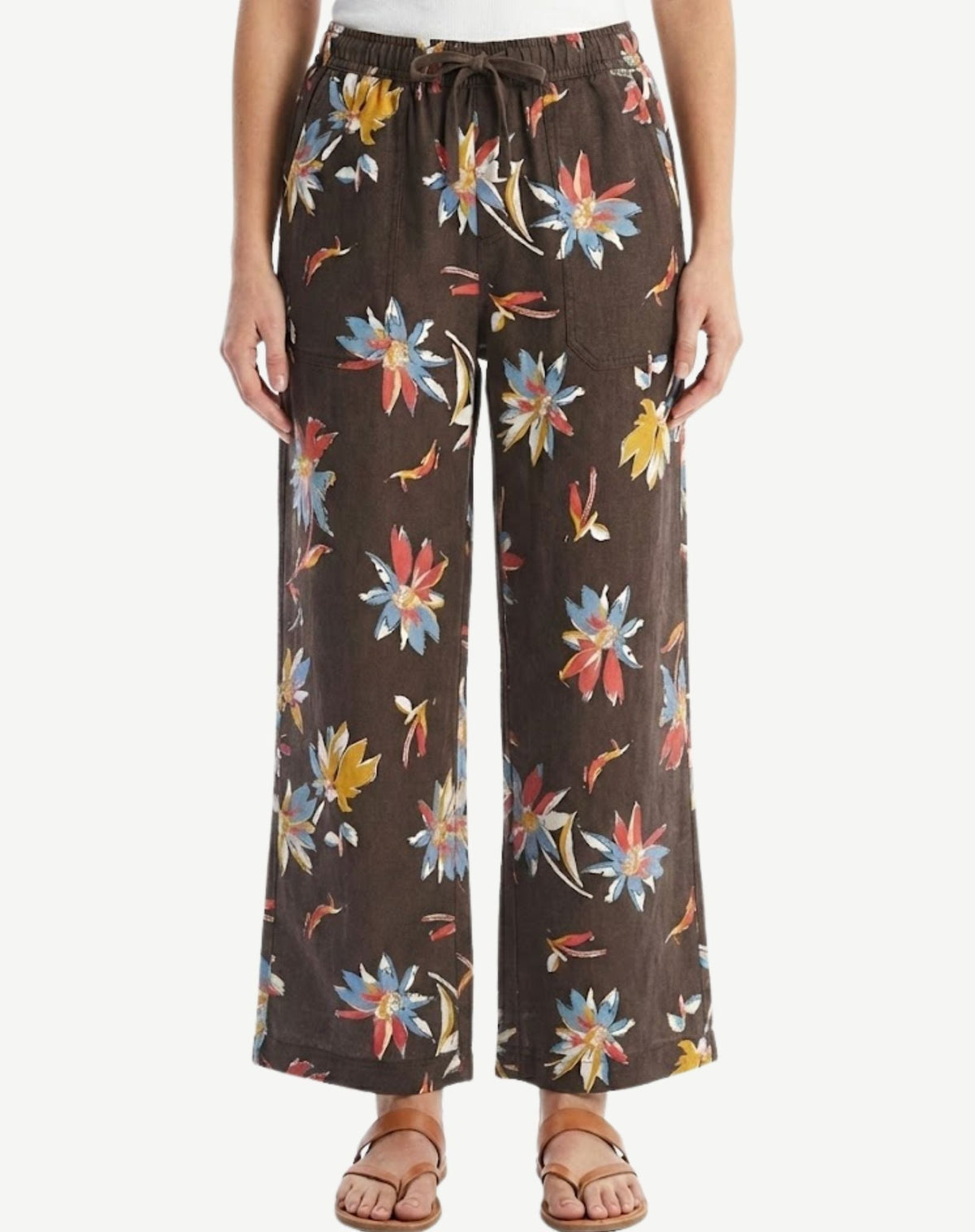Sun Petal Printed Linen Drawstring Pants Corfu Jeans