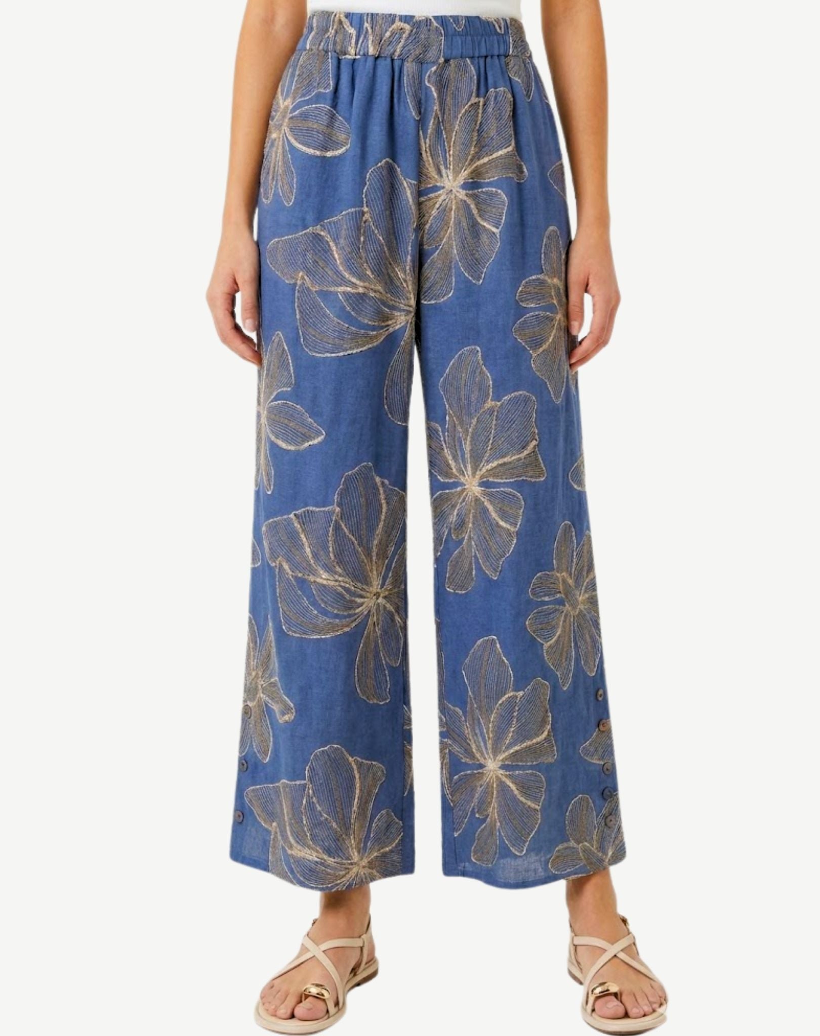 Linen Bloom Wide Leg Pants Corfu Jeans