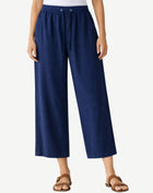 French Navy Cropped Linen Pants