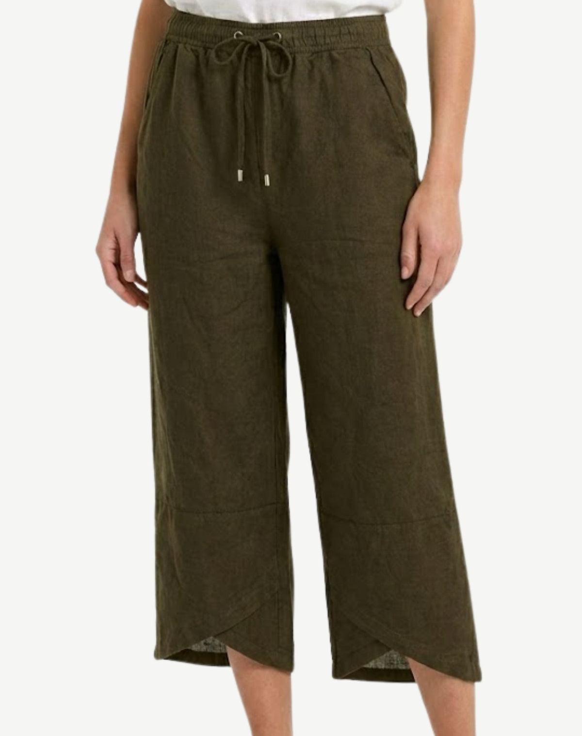 Olive Linen Crossover Crop Pants Corfu Jeans