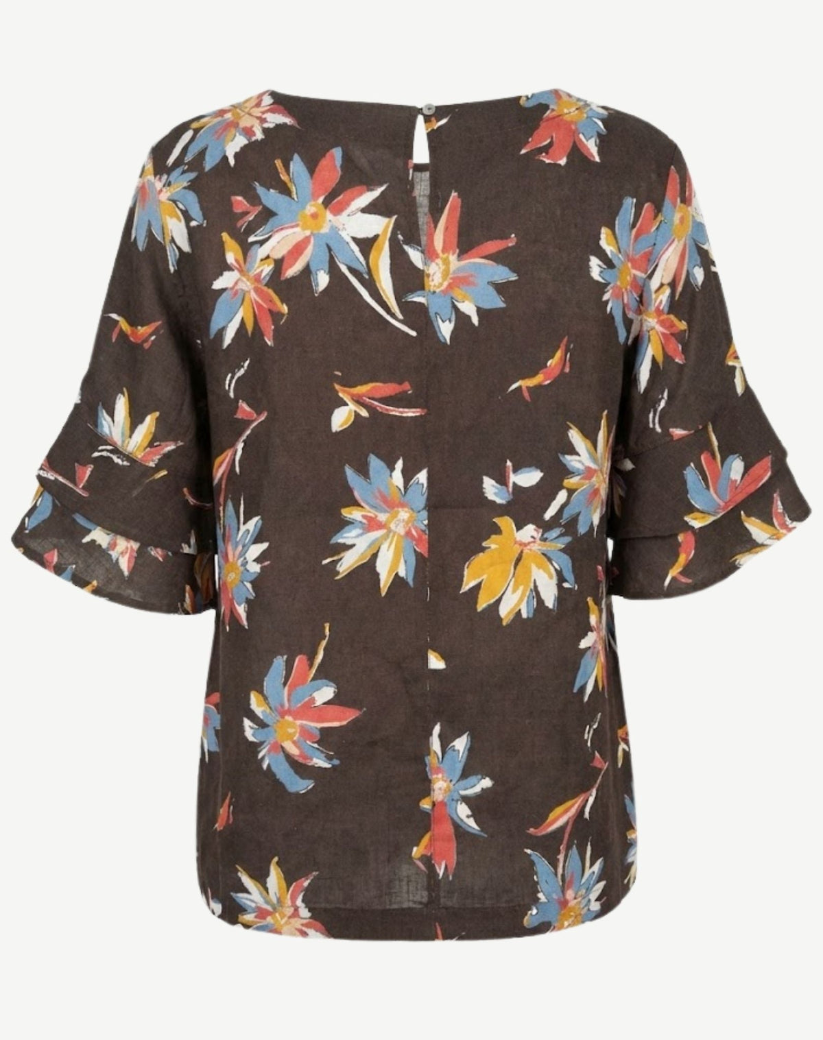 Sun Petal Printed Linen Ruffle Sleeve Top Corfu Jeans