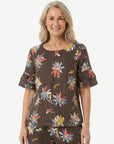 Sun Petal Printed Linen Ruffle Sleeve Top Corfu Jeans
