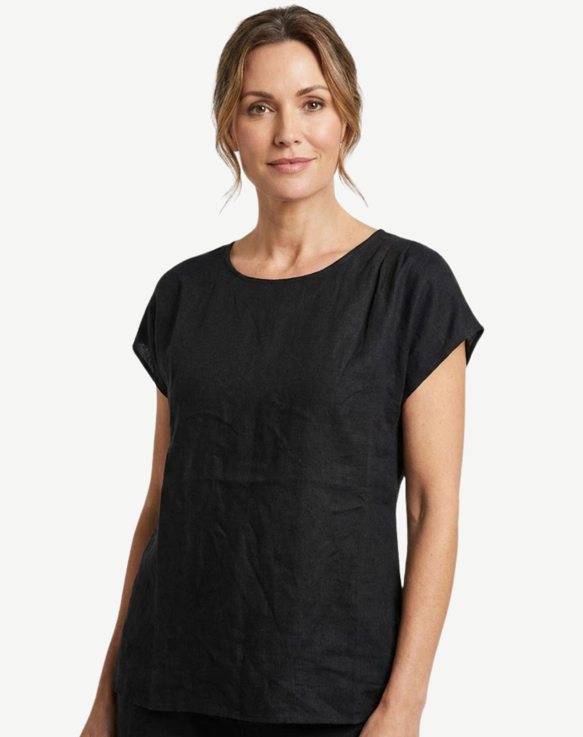 Black Pleat Detail Linen Top Corfu Jeans