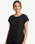 Black Pleat Detail Linen Top Corfu Jeans