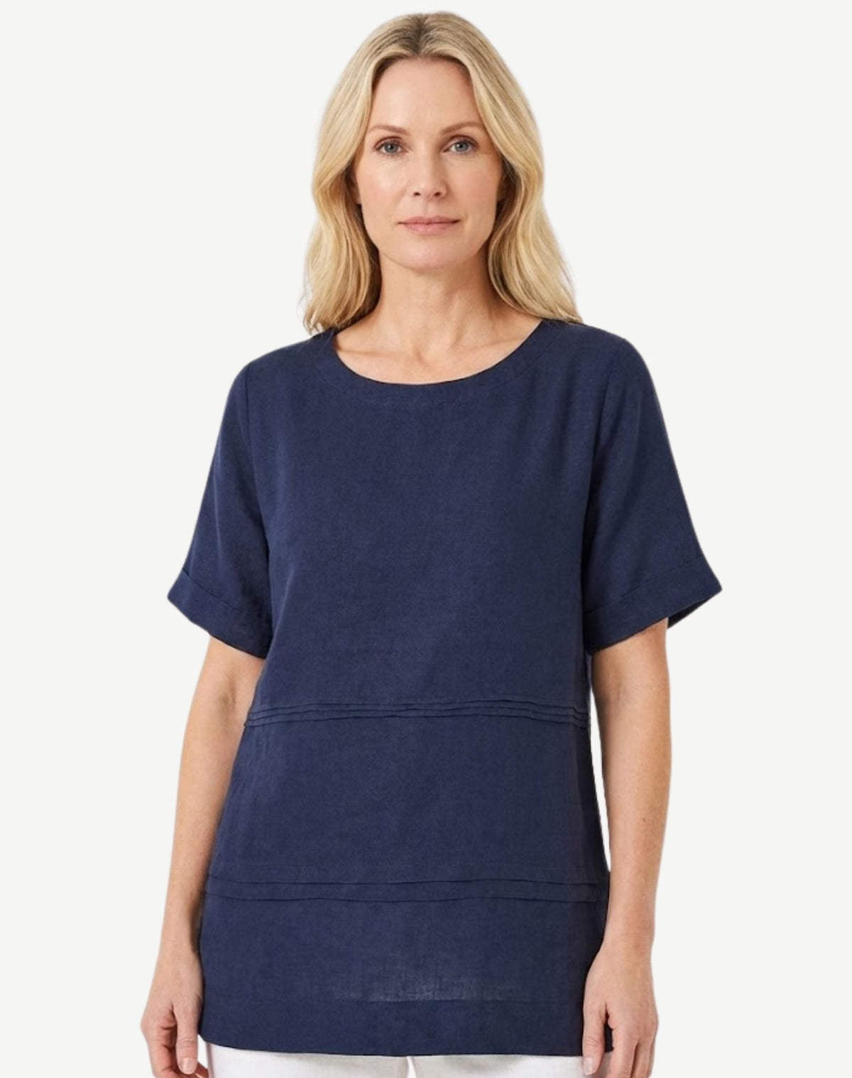 Navy Pintuck Detail Linen Top Corfu Jeans