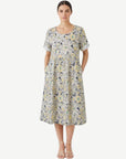 Sand Bloom Linen Blend Printed Midi Dress Corfu Jeans