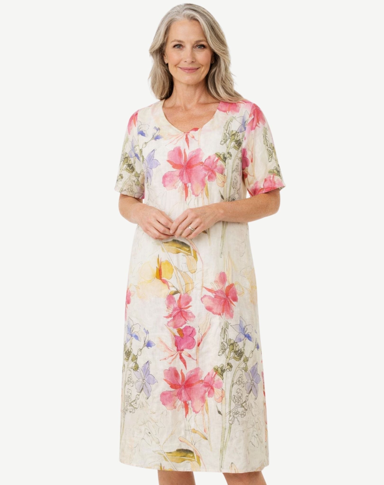 Enchanted Floral Linen Midi Dress Corfu Jeans