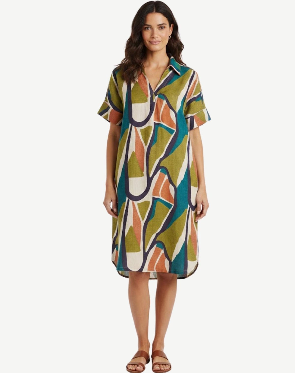 Organic Lines Printed Linen Midi Dress Corfu Jeans