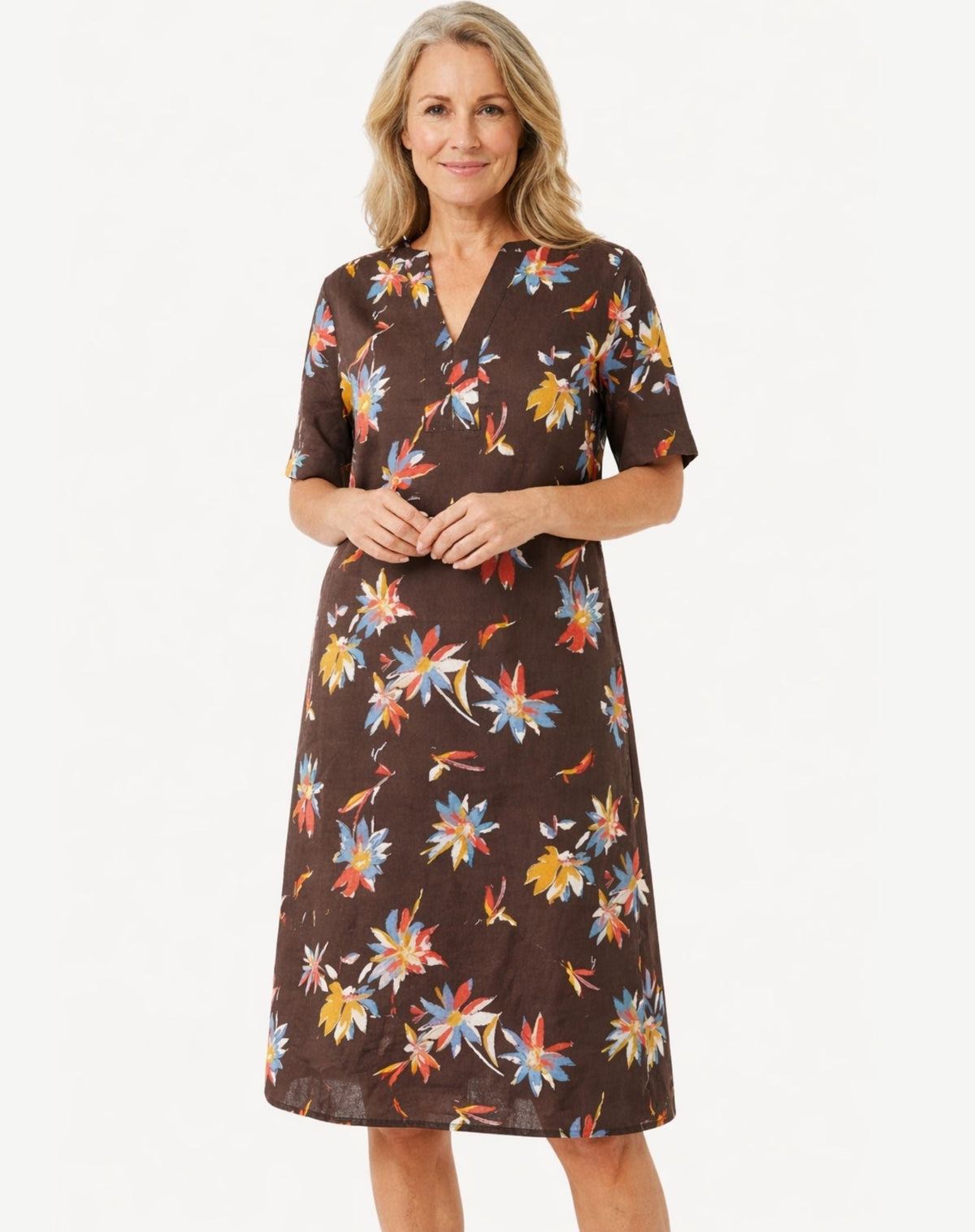 Sun Petal Printed Linen Midi Dress Corfu Jeans