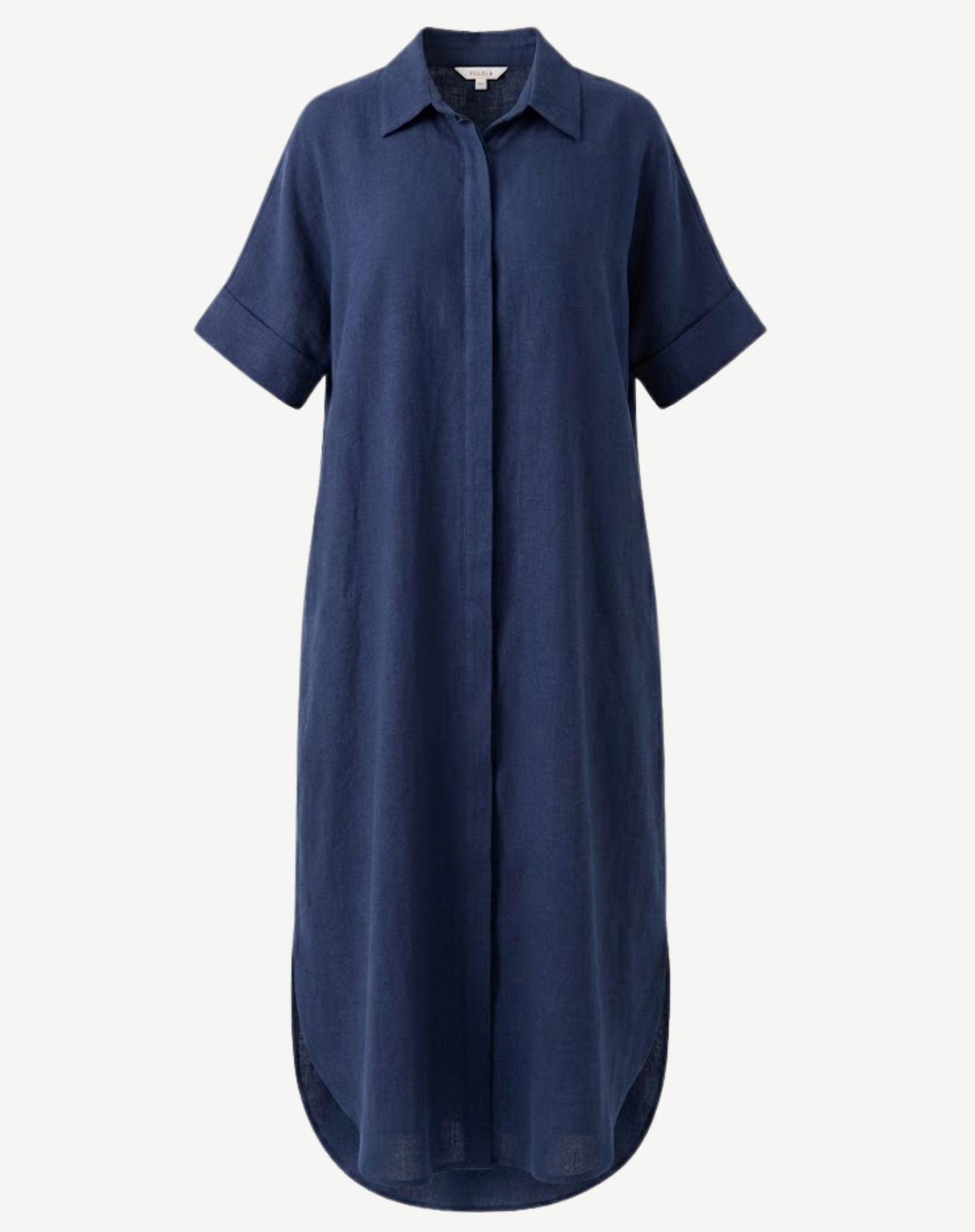 Navy Soft Linen Blend Shirt Midi Dress Corfu Jeans